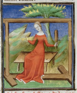 Arachne (fol. 30v), De mulieribus claris (British Library, Royal 20 C V), first quarter of the 15th century