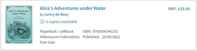 Mijn listing bij Gardners: firm sale en '2 copies available'.