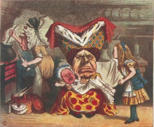 Alice with the Duchess, baby and cook, colored