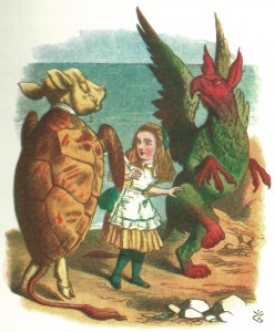 Alice dancing with the Gryphon and Mock Turtle, colored