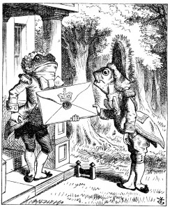 Frog-Footman and Fish-Footman holding an invitation - Chapter 6