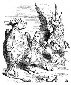Mock Turtle and Gryphon dancing round Alice - Chapter 10
