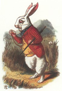 White Rabbit looking at watch, colored