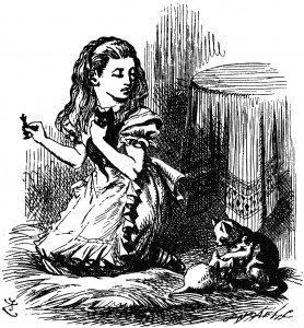 Alice looking over her shoulder at White Kitten - Chapter 12
