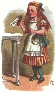 Alice with drink me bottle, colored