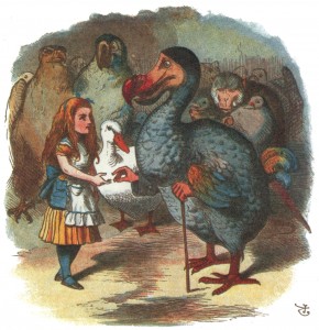 Dodo handing Alice a thimble, colored