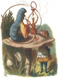 Alice looking at the Caterpillar, colored