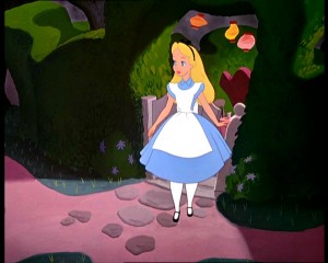 Alice exiting the Mad Tea Party garden