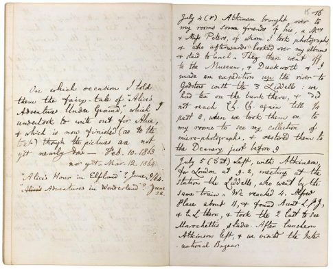 Page from Dodgson's diary, entry 4th of July 1862 with additions