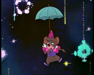Dormouse floating on an umbrella