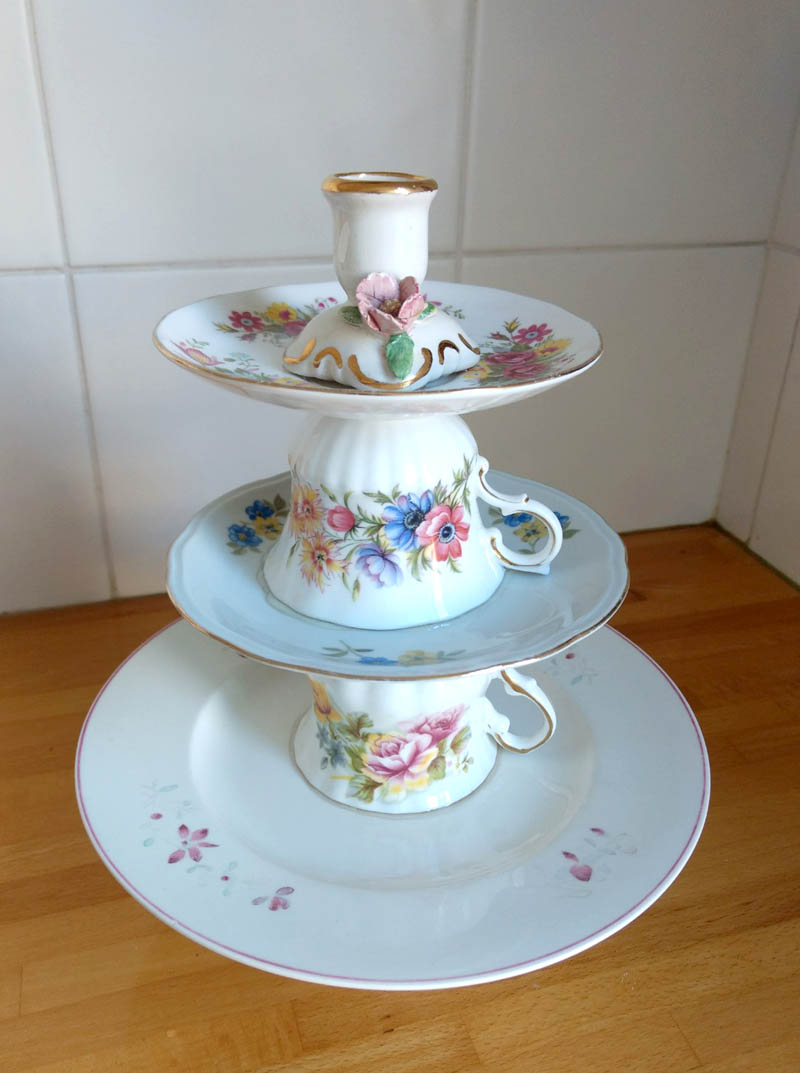 5 x 3 tier Cake Plate Stand Fitting with longer 20mm thread cup & saucer top DIY 
