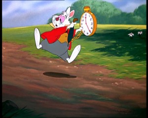 White Rabbit pointing at watch